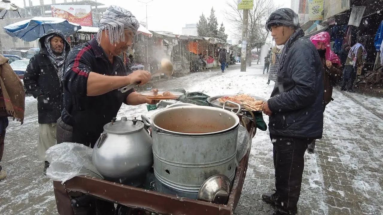 Snow day  Street food In  Kabul Afghanistan