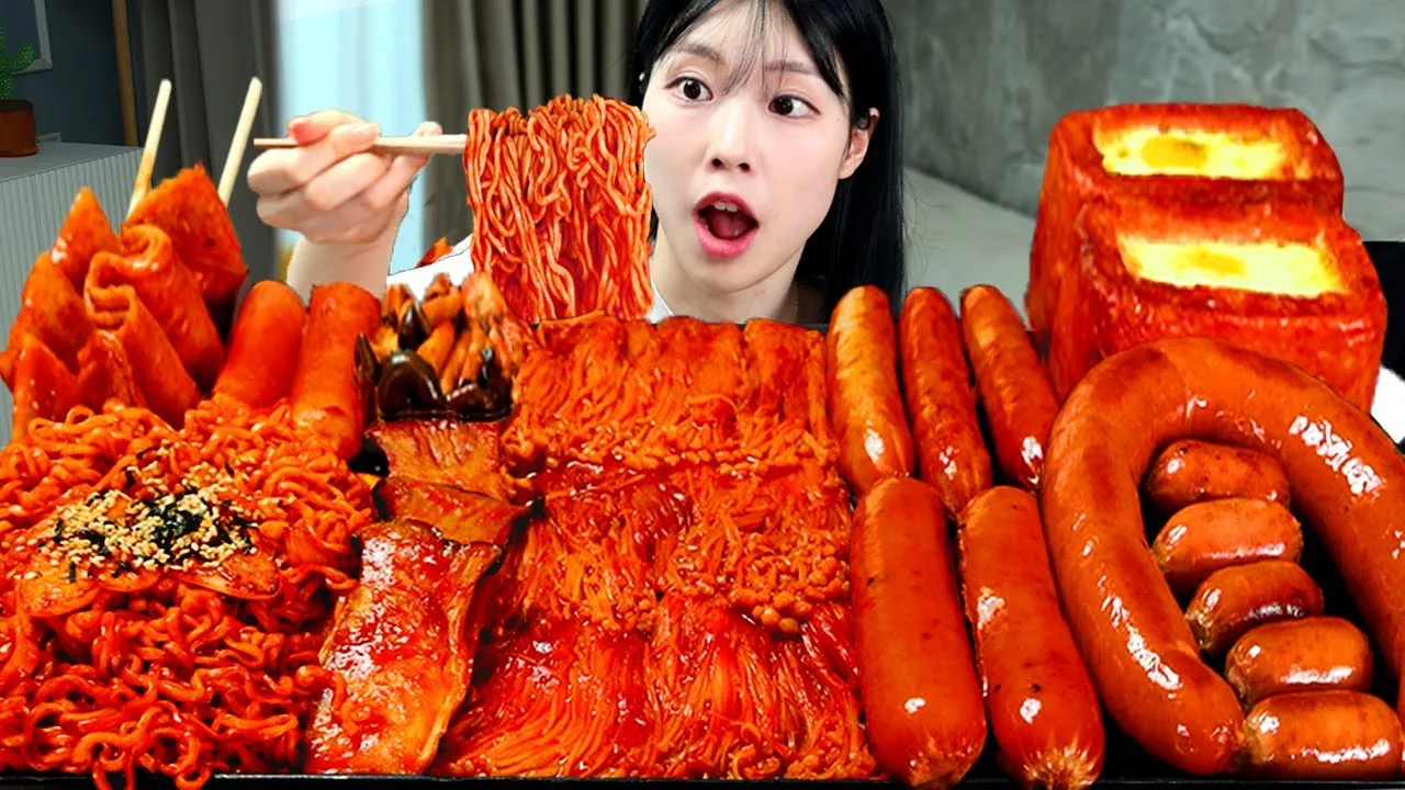 ASMR MUKBANG| 직접 만든 불닭 버섯 불닭쌈 소세지 스팸 먹방 & 레시피 SPICY MUSHROOMS AND FIRE NOODLES EATING